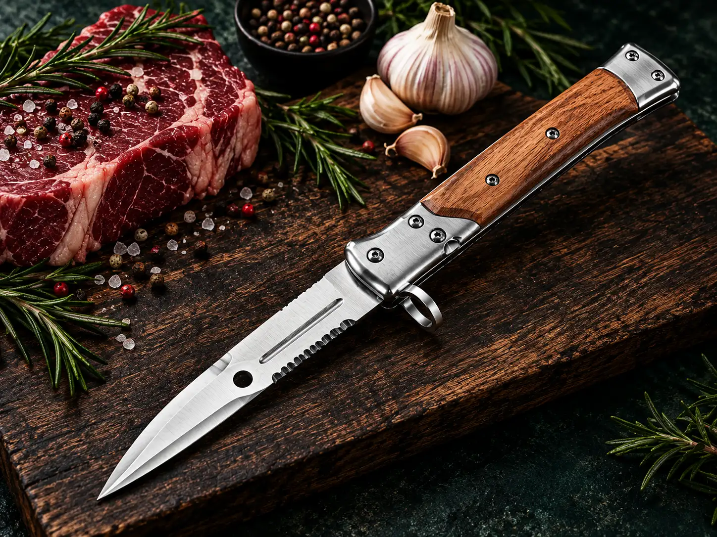 AK 47 Folding Knife with Wooden Handle – 12 Inch
